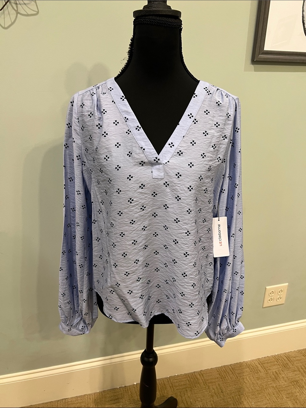 Liz Claiborne Light Blue Eyelet V-Neck Blouse